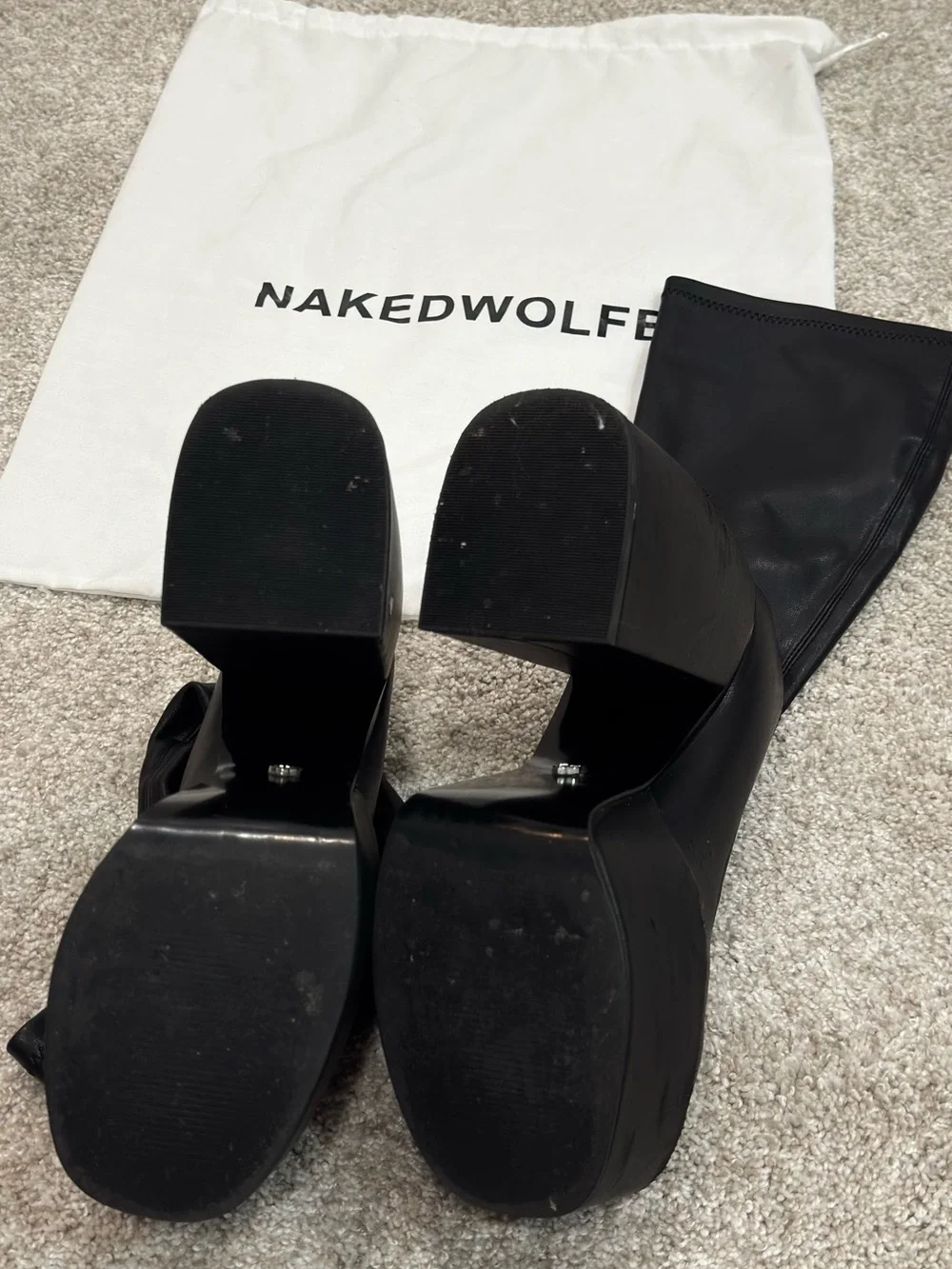 Naked Wolfe Black Platform Boots with Silver Fox Emblem - Women